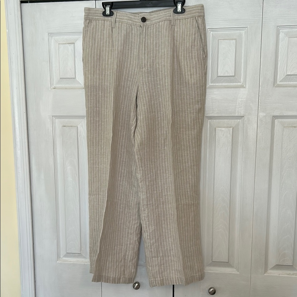 Lands' End Women's Beige Striped Wide Leg Pants